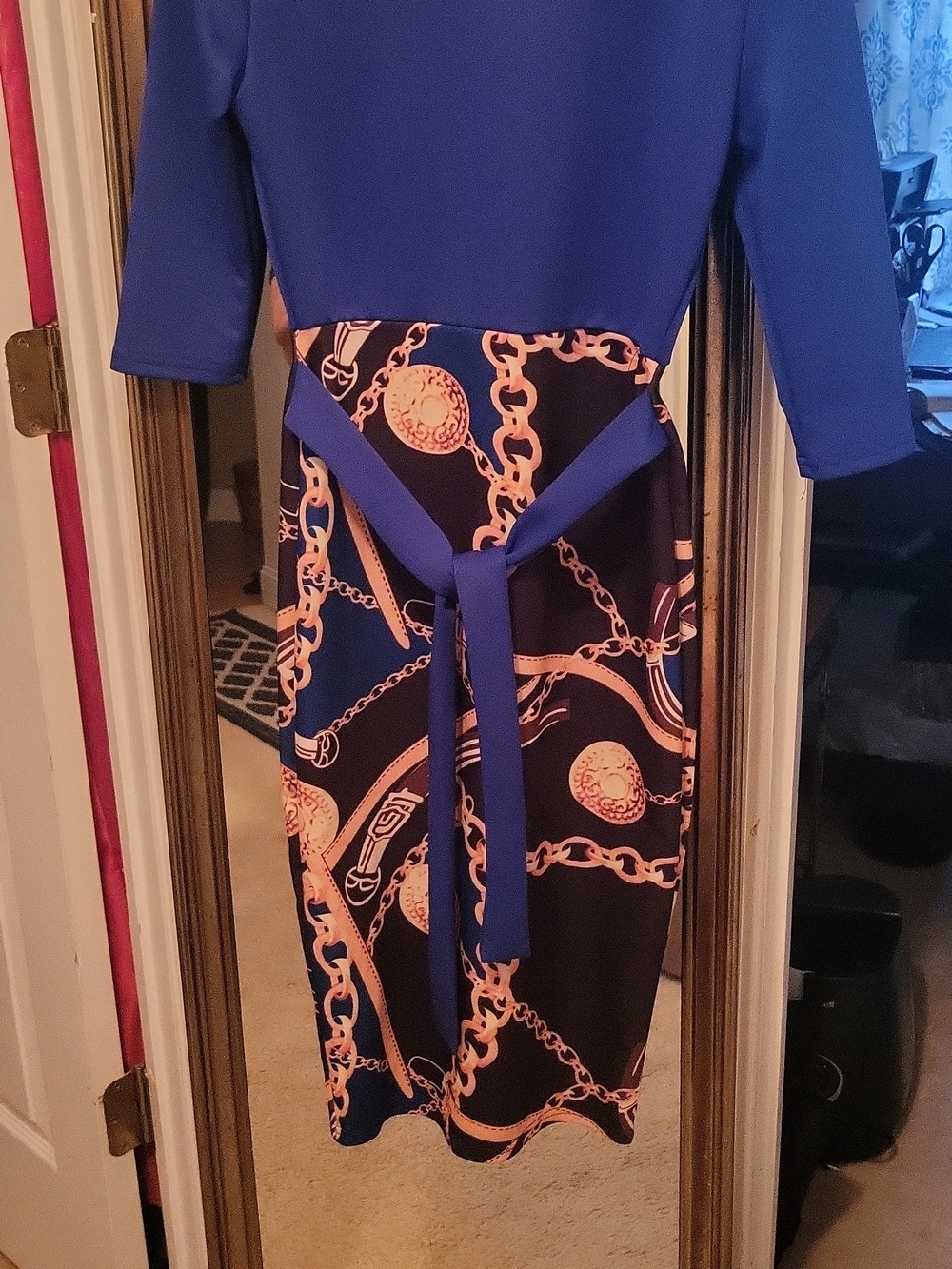 Royal Blue & Navy Chain-Print Midi Dress - Picture 2 of 4
